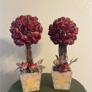 Set of 2 Faux Red Rose Topiary
Trees - Crackle Tan Vases (Macy's)